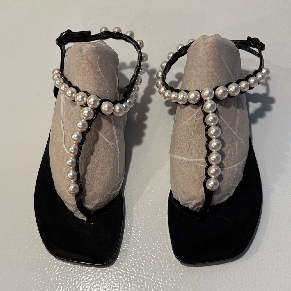 Jeffrey Campbell Black Sandals with Pearl Accents NWOT